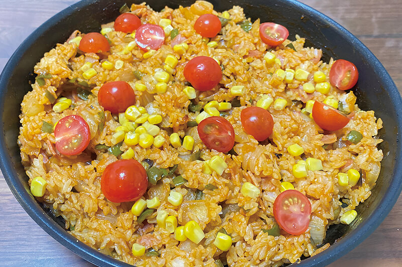 フライパンで夏野菜のジャンバラヤ風