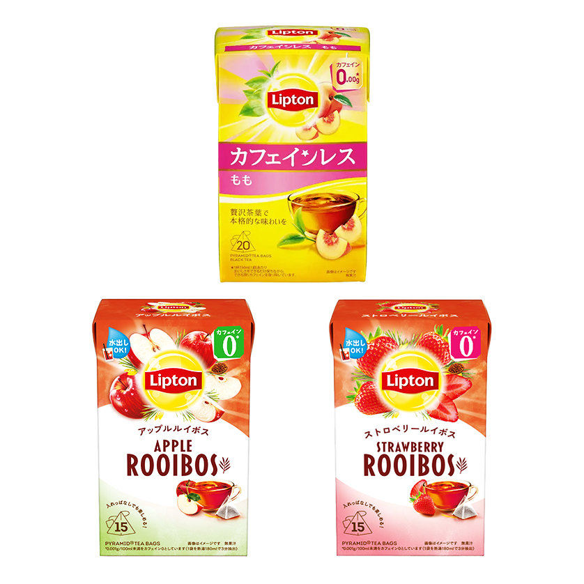 リプトン「ルイボスティー(アップル/ストロベリー)」「カフェインレスティー(もも)」のセットを5人に