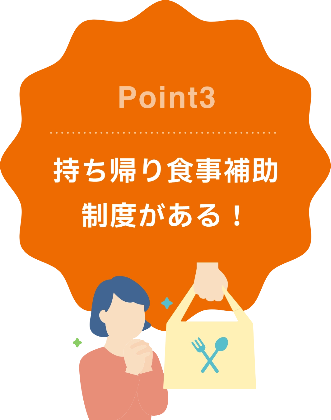 Point3:持ち帰り食事補助制度がある！
