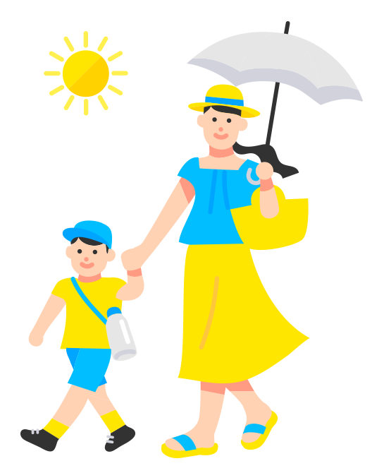 日傘をさす親子のイラスト
