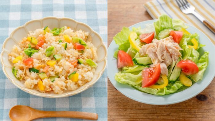 大人はサラダ、子どもはチャーハン！ささみ×彩り野菜の２in１簡単取り分けレシピ【ぐっち夫婦の取り分けレシピ】